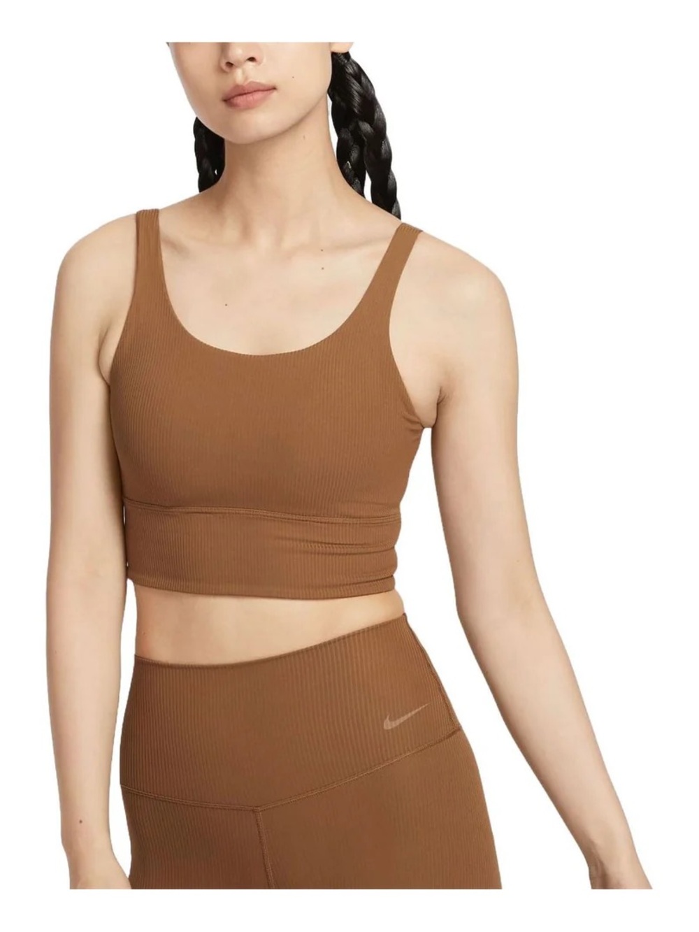 Nike Zenvy Ribbed Scoop Sports Bra in Light British Tan